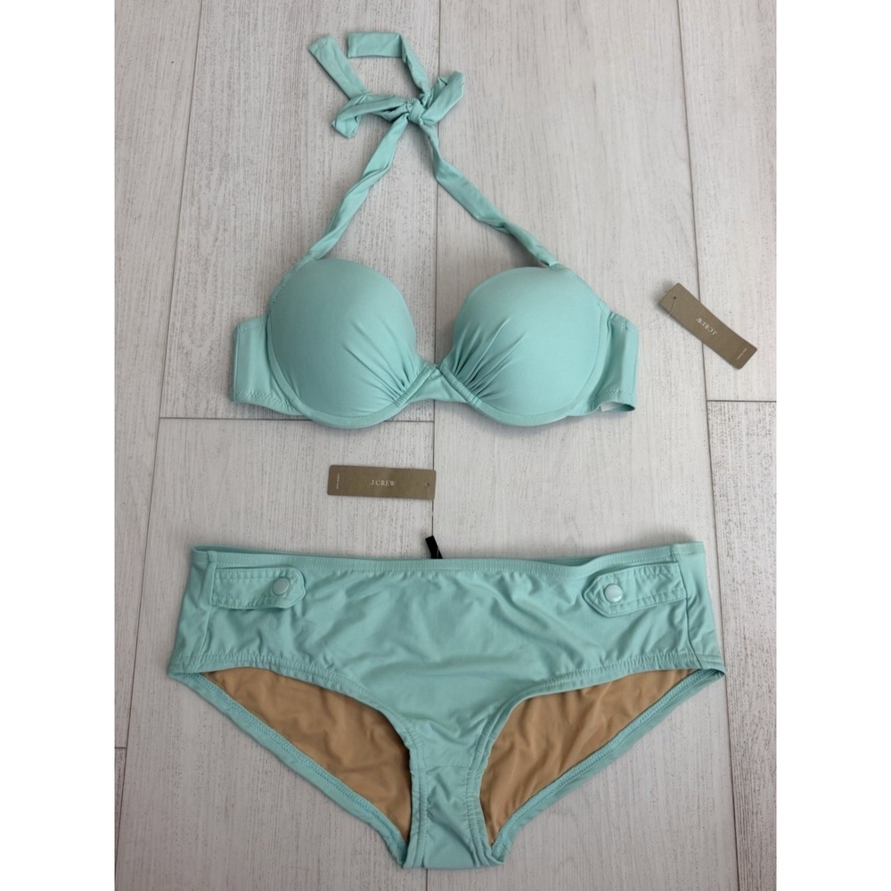 NWT J. Crew Bikini Sz M / 34B Underwire Side Snap Bottom Sea Foam Green